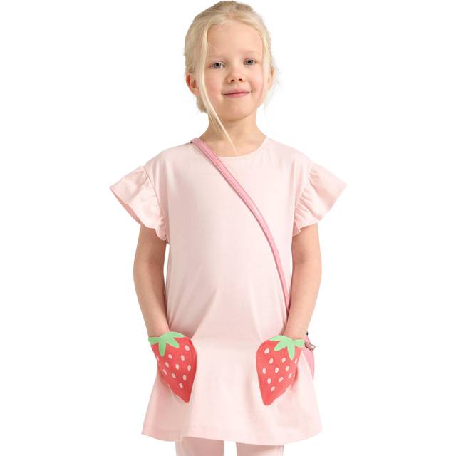 Lindex Kids' Cotton Strawberry Pocket Tunic Top, Light Dusty Pink