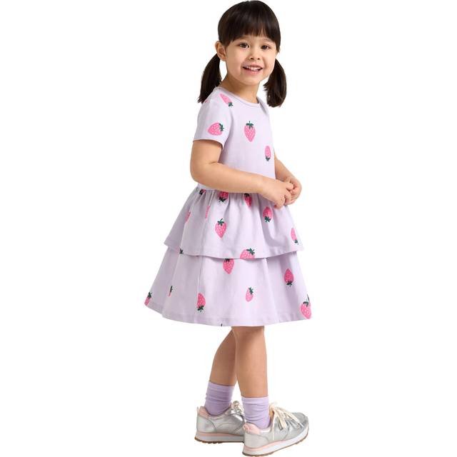 Lindex Kids' Cotton Strawberry Print Dress, Light Dusty Lilac