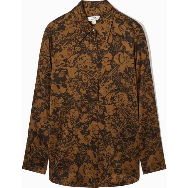 Oversized Floral-Print Satin Shirt - Brown - 42