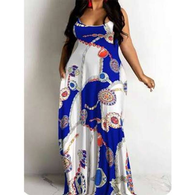 SHEIN Plus Size Fashion Chain Print Casual Vacation Style Pocketed Strap Dress