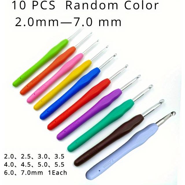 TEMU 10pcs Crochet Hook Set With Ergonomic Grip Soft Handle And Aluminum Crochet For Beginners
