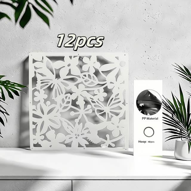 TEMU 12pcs Plastic Room Divider Screen With Elegant White Pattern - Durable Lightweight Privacy Partition For Bedroom, Living Room, Office - Easy Assembly, No Power Needed, Multiple Colors