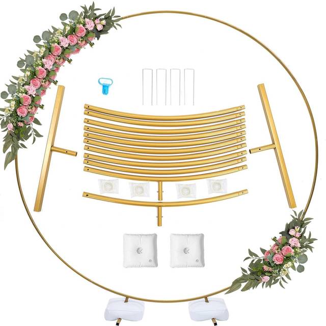 TEMU Golden Round Balloon Arch Kit - 2.2m Balloon Hoop Stand With Stable Water Fillable Base, Metal Balloon Circle Frame For Wedding, Birthday, Baby Shower, Grad Party Decoration