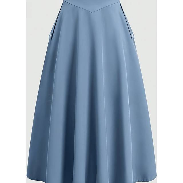 TEMU 1pc Elegant Women's A-line Skirt, Polyester And Spandex , Solid Color, Spring/summer/autumn, With Buttons Detail, Woven Fabric