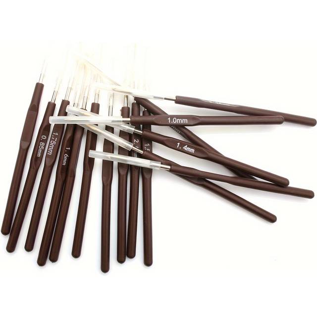 TEMU 16-piece Crochet Hook Set, Smooth Gold-plated Steel Tips, Handles, 0.5mm-2.5mm Sizes, For & Fine Yarn Crafting