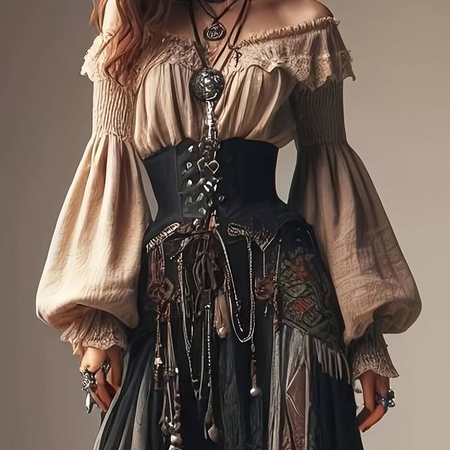TEMU Chic Vintage Blouse With And Off-the-shoulder Lantern Sleeves.