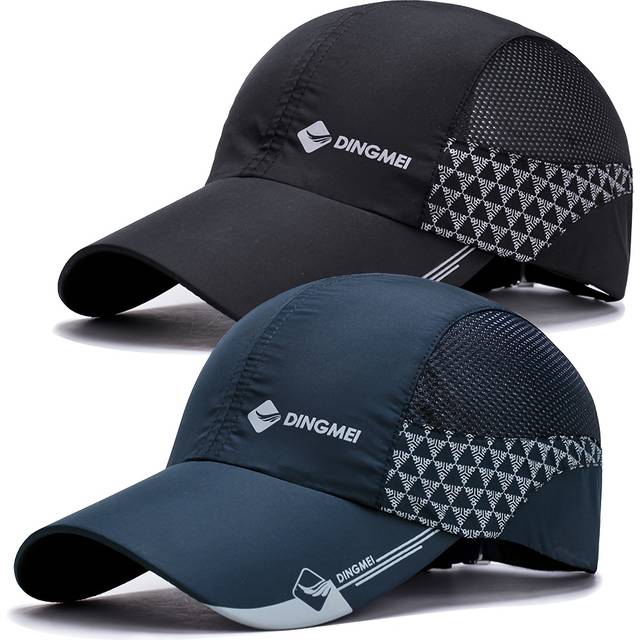 TEMU 2pcs Dingmei Adjustable Baseball Caps For - Breathable Mesh Back, Sun Protection, Quick-dry Outdoor Travel Hats In With Geometric Pattern