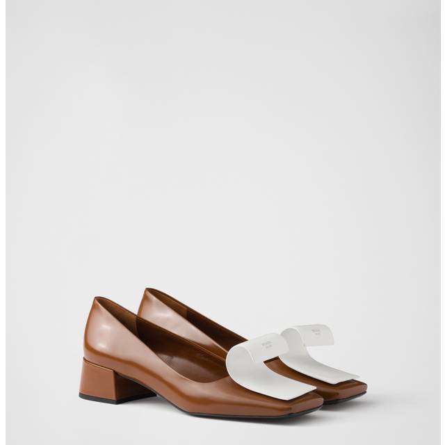 Prada Women's tobacco And White Leather DÃ©colletÃ© Pumps in Brown | Size 37 | 1I964ND035AZ3 Color F070D (37)