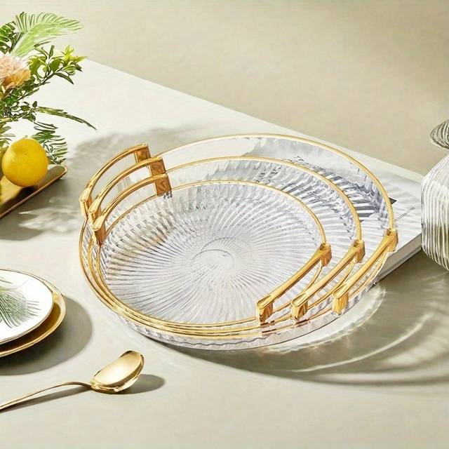TEMU 3pcs Luxury Fruit & Snack Serving Tray Set - Elegant Plastic Display Trays For Home, Kitchen, And Restaurant Use, Portable, Plate
