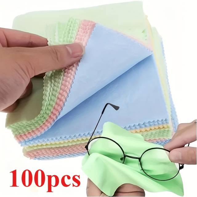 TEMU 100pcs Soft Microfiber Cleaning Cloths, Assorted Colors - Ideal For Eyeglasses, Camera Lenses & Smartphone Screens - Thick, Thin, Fragrance-free Fabric, Lens Cleaning Solution