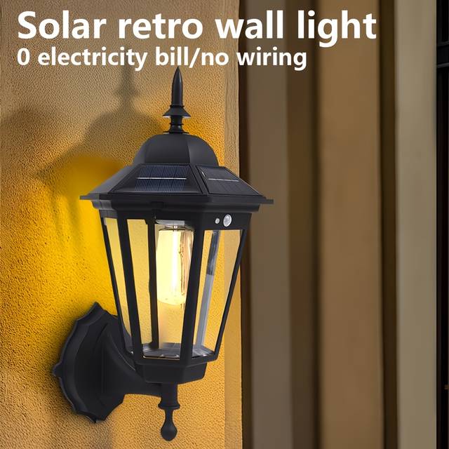 TEMU Solar-powered Outdoor Wall Light With Motion Sensor - Black Lantern- Decorative Lighting For Patio, Pathway, And Yard - Energy-efficient Solar Panel Included, Outdoor Solar Lights