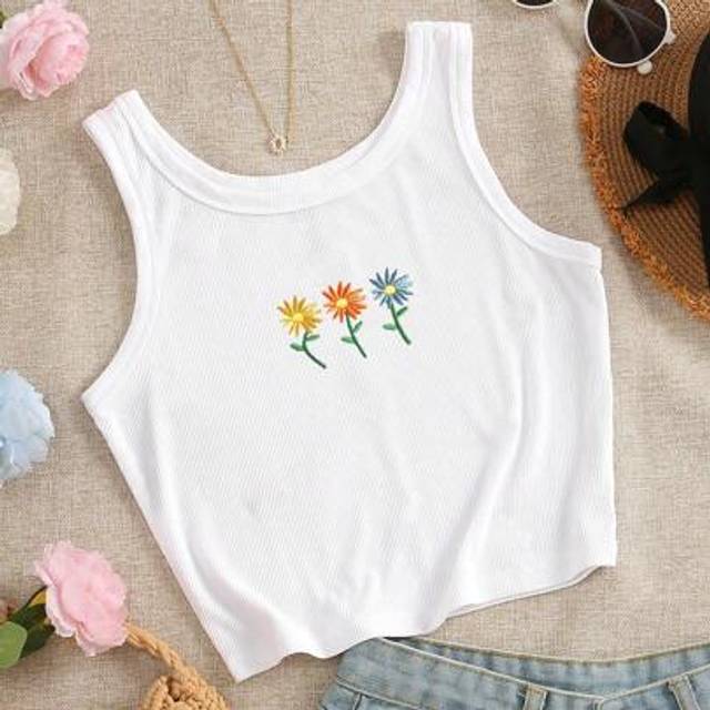 INAWLY Women Floral Embroidered Round Neck Camisole