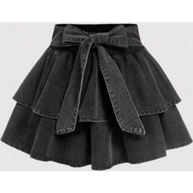 SHEIN Plus Size Denim Mini Skirt With Bow Decor, Blue