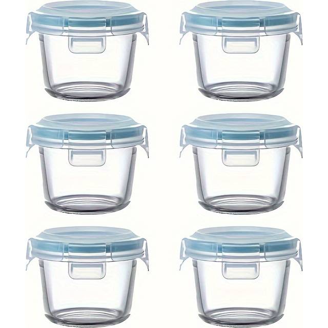 TEMU 6-pack Glass Food Storage Containers With Lids - Multipurpose, Reusable Round Containers - Leakproof Seal For Snacks & Dips - Microwave, Freezer, And Dishwasher Safe
