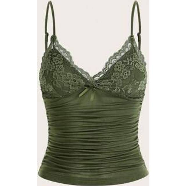 SHEIN Contrast Lace Bow Front Y2k Cami Top