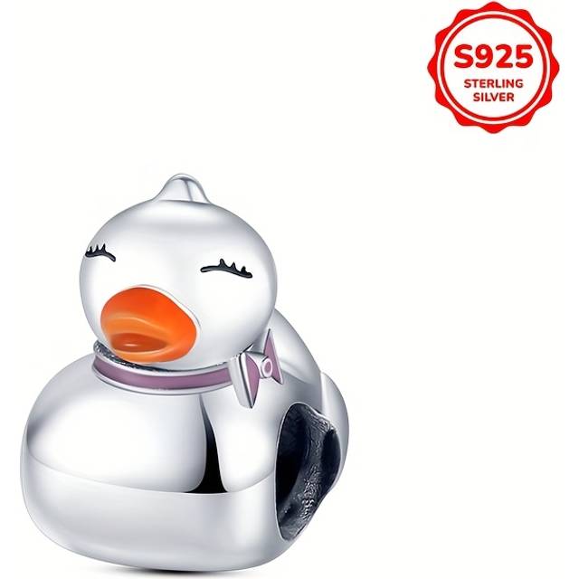 TEMU 1pc 925 Silver 3.1g Cute Duck Bead Charm, Synthetic Cubic Zirconia, Ideal For & Party Jewelry Gift, Party Favor|adorable Animal Design|925 Sterling Silvery