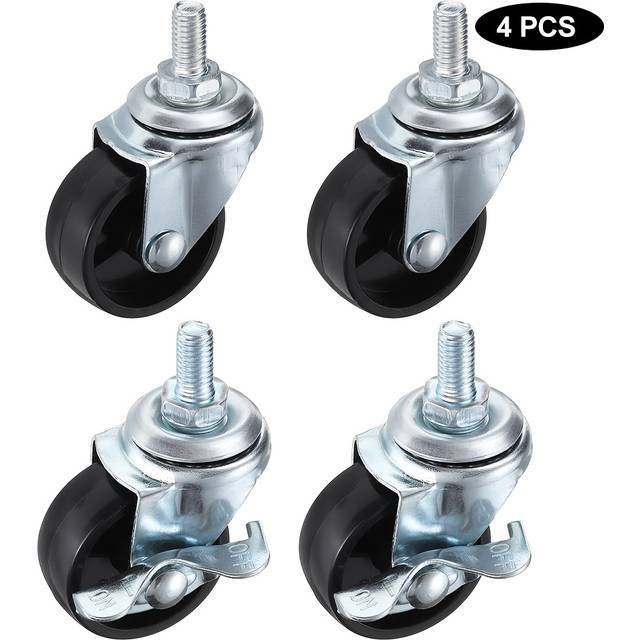TEMU 4 1.5-inch Caster Wheels With M8 Threaded Swivel, Designed For Replacing On Furniture Wire Racks (2 With Brakes, 2 Without).