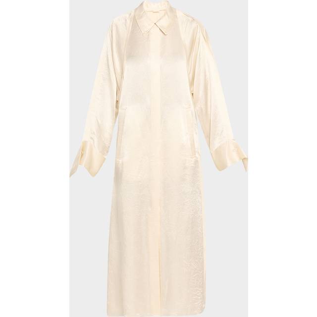 Raglan Sleeve Crinkled Satin Trench Coat - IVORY - Medium