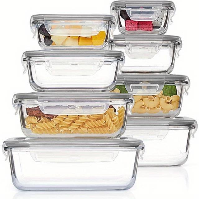 TEMU 8pcs Glass Food Storage Containers With Lids,airtight, Leak-proof Meal Prep Boxes, Microwave, Oven, Freezer, Dishwasher Safe Meal Prep Set For Healthy & -(8 Glass Bowls + 8 Lids)