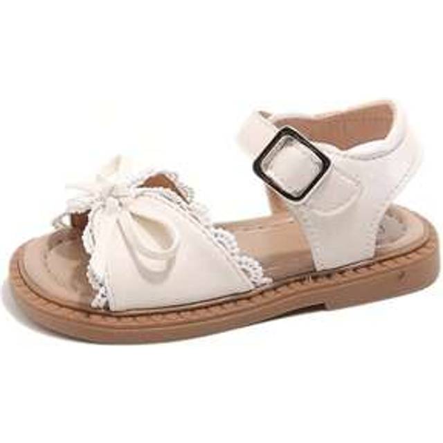 SHEIN A Pair Of Popular White Children&#39;s Sandals With A White Strap And Metal Clasp On The Upper, A White Bow Trim And Lace Lace On The Front. The Style Is