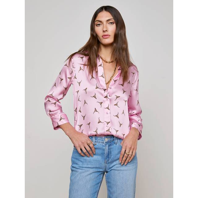 L'AGENCE Dani Silk Blouse Top In Blush/Bronze Bulls Head - XS