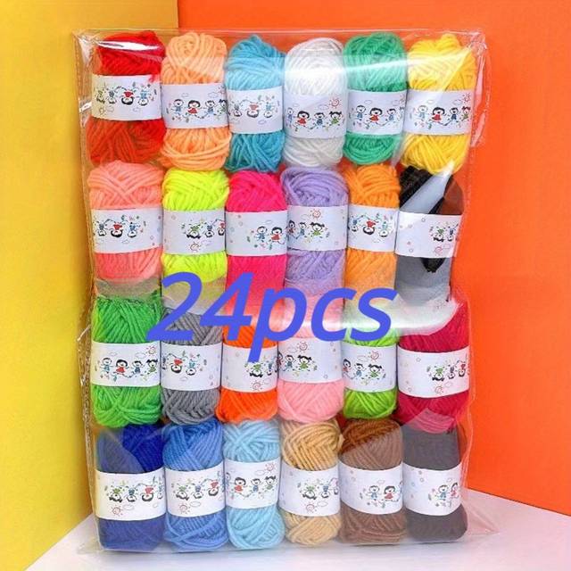 TEMU 24-pack Polyester Yarn - Assorted Colors For Knitting, Crocheting, And Diy Crafts - High-quality Durable Skeins - Black, White, Red, Pink, Orange, And More - Ideal For Handicraft Enthusiasts