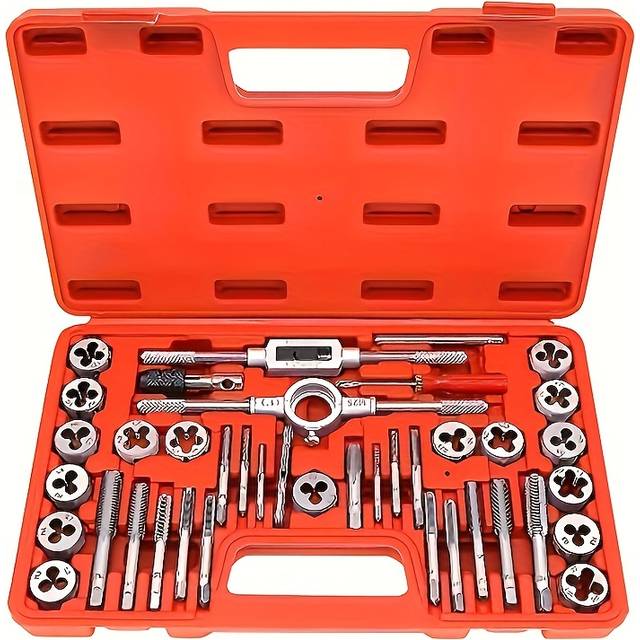 TEMU 40pcs Hotu Tap And Die Set, High-strength Steel Threading Tools, Metric & Sae Thread Standard, Professional Hand Tool Kit With Storage Case For Hand Tool Use