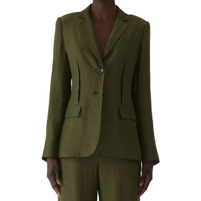 Crinkled Satin Single-Breasted Blazer - DARK FERN - 4