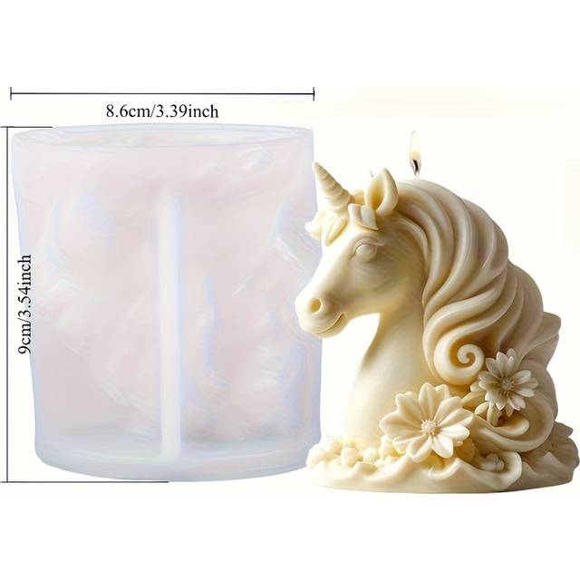 TEMU 3d Unicorn Candle & Soap Silicone Mold - Diy Wax Crafting, Unicorn Design With Floral Patterns, Resin Casting For Home Decor, Elegant White Unicorn Shape, Handmade Candles And Soap