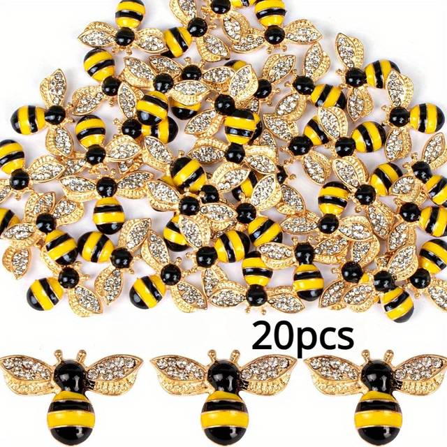 TEMU 10pcs/20pcs Rhinestone Honeybee Charms Pendants: Sparkling Bejeweled Bee Decorations, Craft Accessories, Colorful Cute Insect Design - Alloy Material