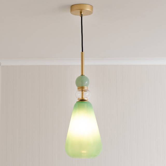 ValueLights Anastasia Green Glass Stacked Gold Ceiling Pendant Light