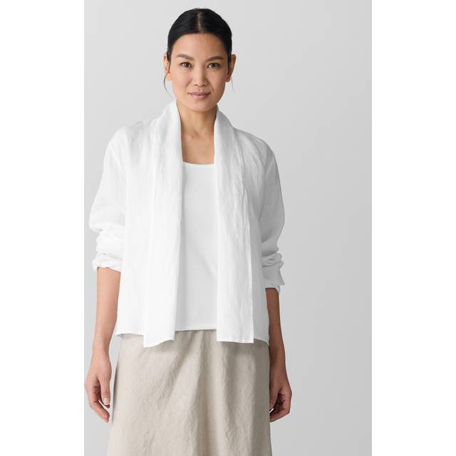 Shawl-Collar Lightweight Organic Linen Jacket - WHITE - X-Large