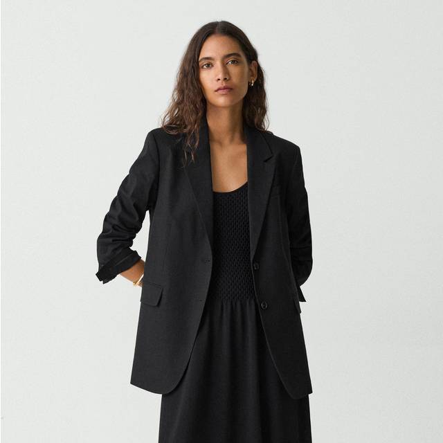 Oversized Crunch Linen Blazer - BLACK - 6