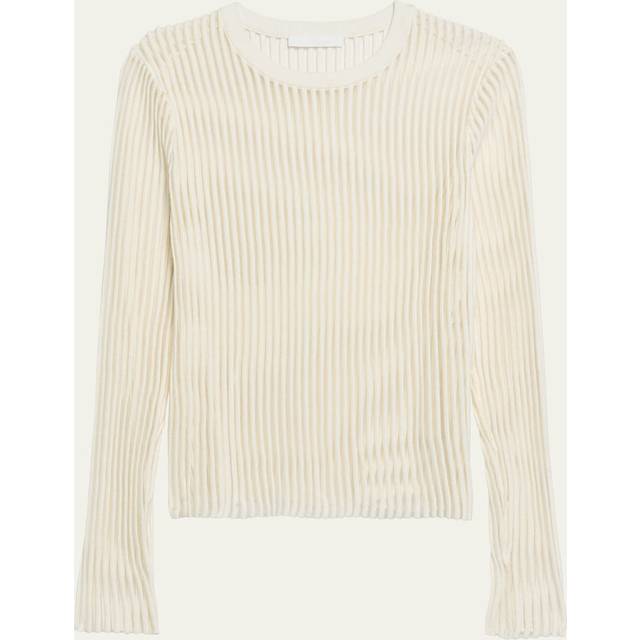 Sheer Stripe Crewneck Top - IVORY