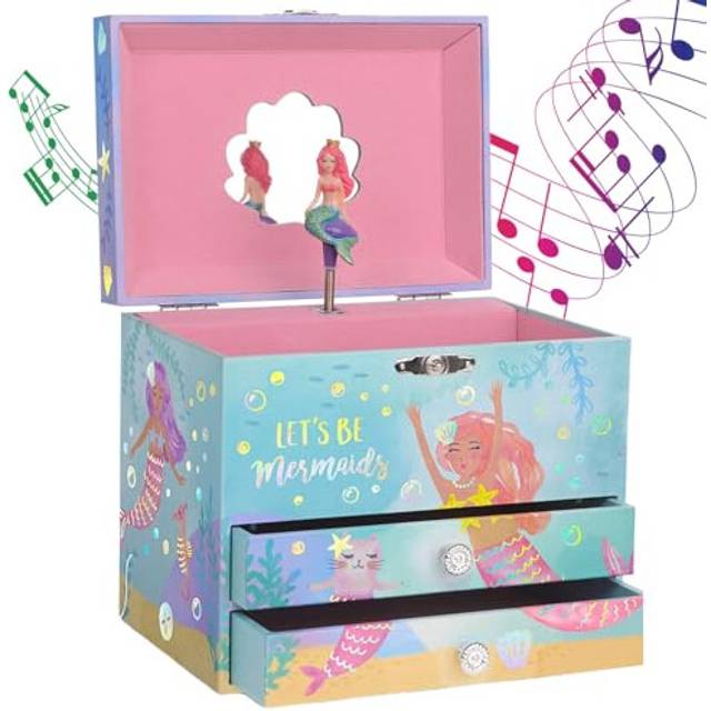 Jewelkeeper Kids Musical Jewelry Box for Girls with Spinning Mermaid - Dual Pullout Drawers with Somewhere Beautiful Dreamer Tune - Thoughtful Gift