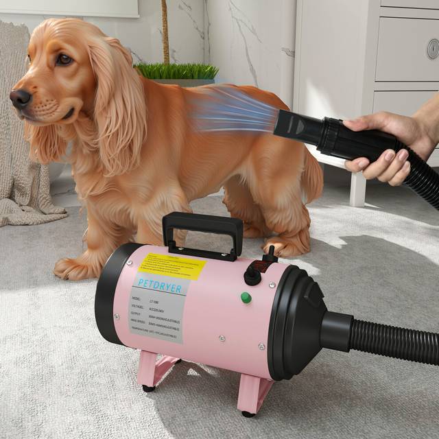 PawHut 2200W Dog Hair Dryer with Adjustable Temperature & Velocity, Pink, Pink