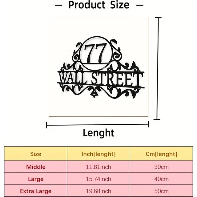 TEMU Custom Metal Address Sign Number And Street Name – Elegant Wall-mounted Design, No Power Required, Black Metal With Ornate Floral Patterns, Home Entrance Or Outdoor Use, Custom Address Sig