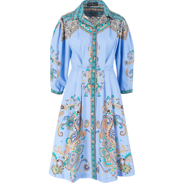 Etro, Robe Chemise En Coton Imprimé, Femme, Bleu, Taille 48