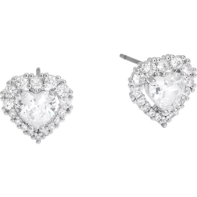 Jon Richard Rhodium Plated Cubic Zirconia Heart Stud Earrings - Gift Boxed, Silver, Women - Ilver