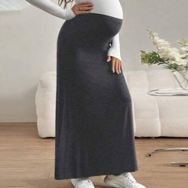 SHEIN Maternity Solid Color Button Decor Casual Pencil Skirt