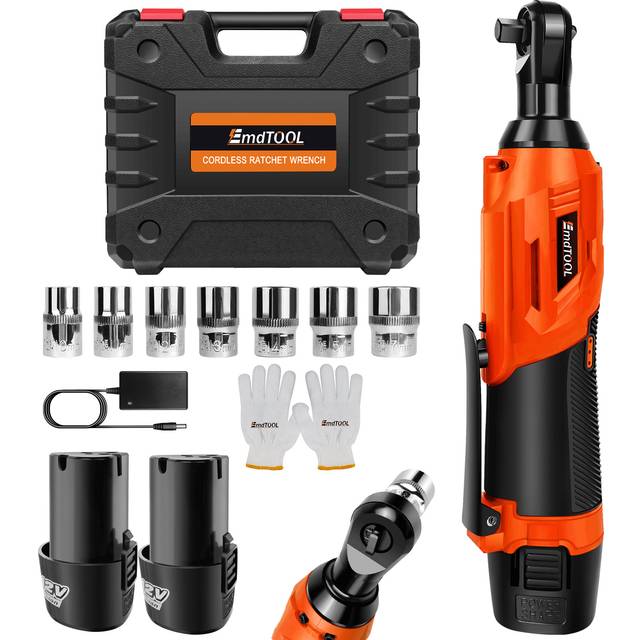 TEMU 3/8" Cordless Electric Ratchet Wrench Kit, Power Ratchet Tool Kit With 2pcs 1500mah Lithium-ion Battery And Quick Charger, Switch & Led Light, 7 Sockets, Ideal For Diy &