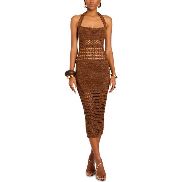 Jaycee Crochet Halter Midi Dress - SEPIA/BRONZE - X-Small
