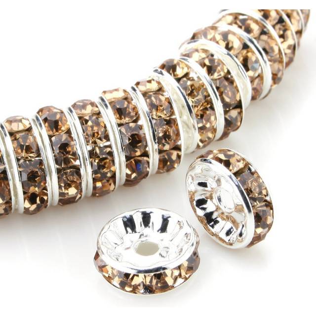 RUBYCA 100pcs 10mm A+++ Round Rondelle Spacer Charm Beads Silver Tone Light Colorado Czech Crystal