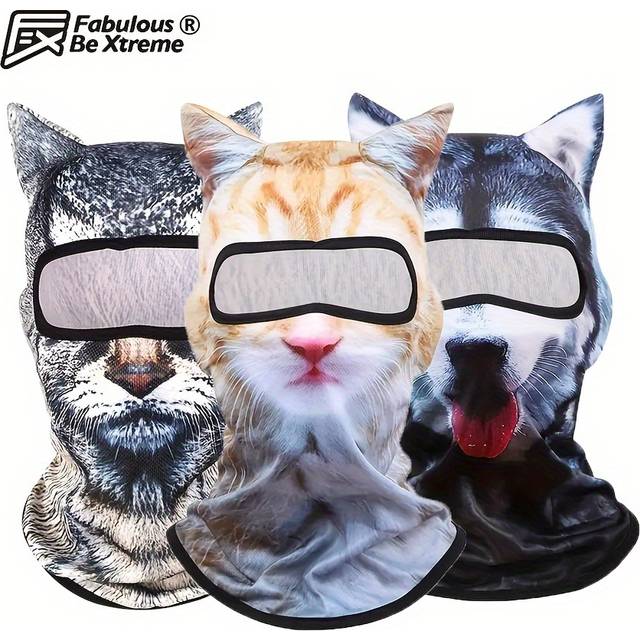 TEMU Men's Breathable Balaclava With 3d Animal Ears - Uv Protection Full Face Mask For Outdoor Activities, Funny Summer Sunscreen Headgear, Best For Christmas