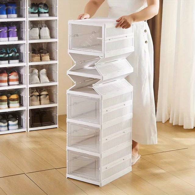 TEMU 6-tier Stackable Shoe Organizer - Dustproof Foldable Sports Shoe , Plastic Boot And Accessory Rack