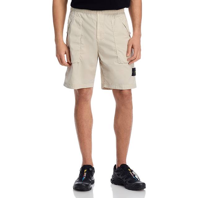 Stone Island, Shorts, Herr, W29, Bomull, Elastiska shorts med knappfickor - beige (W29)