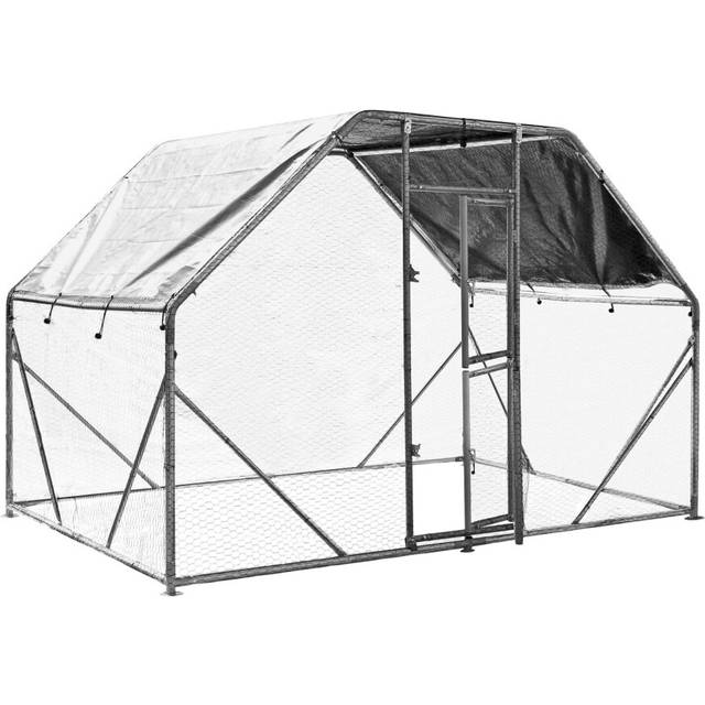 XXL Open Enclosure for Pets 2x3x2m Aviary or Chicken Coop with Water-Repellent Sun Shade and Door