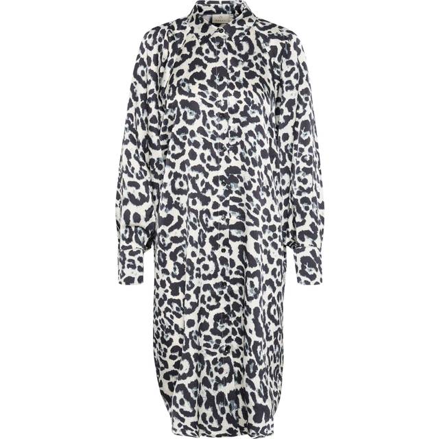 Kaffe, Klänning, Dam, M, Polyester, Leopardmönstrad Skjortklänning - black (M)
