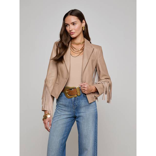 L'AGENCE Vashti Fringed Leather Blazer In Dark Cappuccino - 4