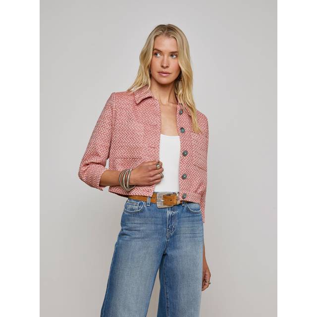 L'AGENCE Jia Tweed Jacket In Burnt Coral/Ivory - 10